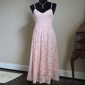 NSR Blush Lace Maxi Dress with Spaghetti Straps